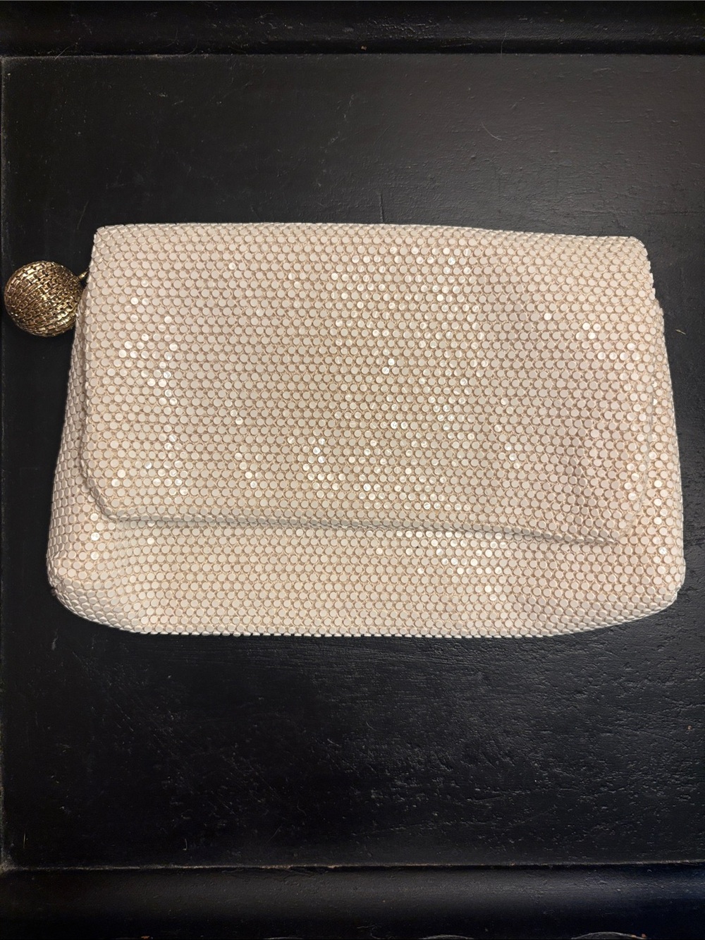 Elegant Lumured Cream Crystal Evening Clutch
